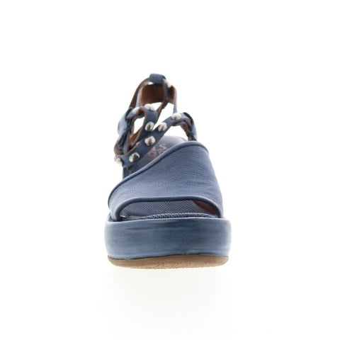 A.S.98 Arttie A76002-201 Womens Blue Leather Sandals Wedges Shoes