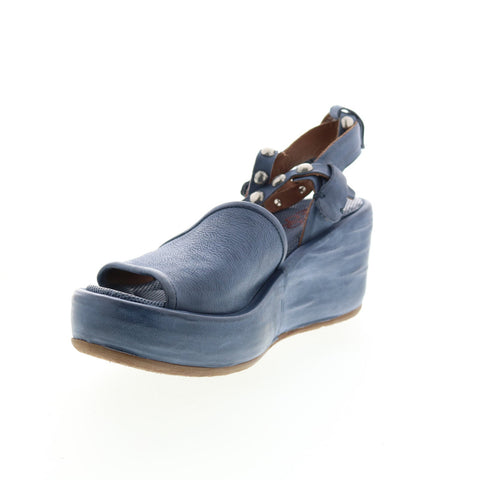A.S.98 Arttie A76002-201 Womens Blue Leather Sandals Wedges Shoes