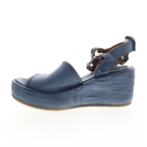 A.S.98 Arttie A76002-201 Womens Blue Leather Sandals Wedges Shoes