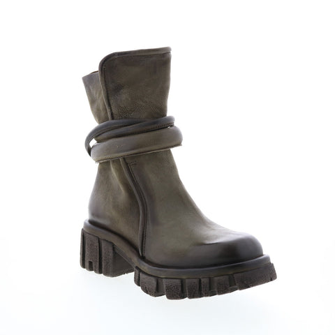 A.S.98 Hersh A82206-301 Womens Green Leather Zipper Casual Dress Boots