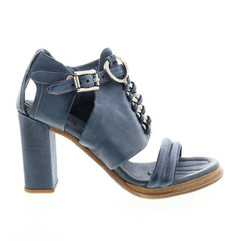 A.S.98 Bray A85005-101 Womens Blue Leather Hook & Loop Block Heels Shoes