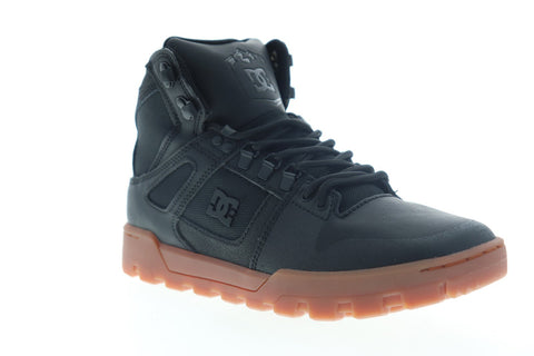 DC Pure HI Water Resistant ADYB100006 Mens Black Leather Lace Up Athletic Skate Shoes
