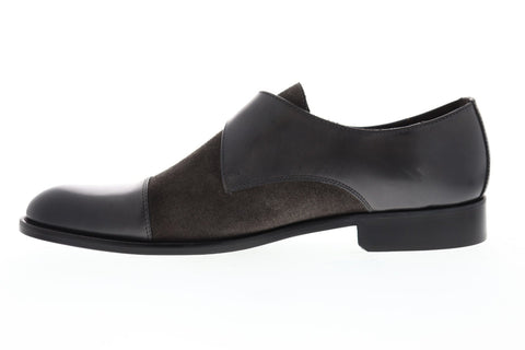 Bruno Magli Atto Mens Gray Leather & Suede Casual Dress Strap Oxfords Shoes