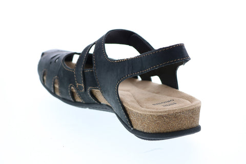Earth Origins Bosk Benji Womens Black Leather Strap Slingback Sandals Shoes
