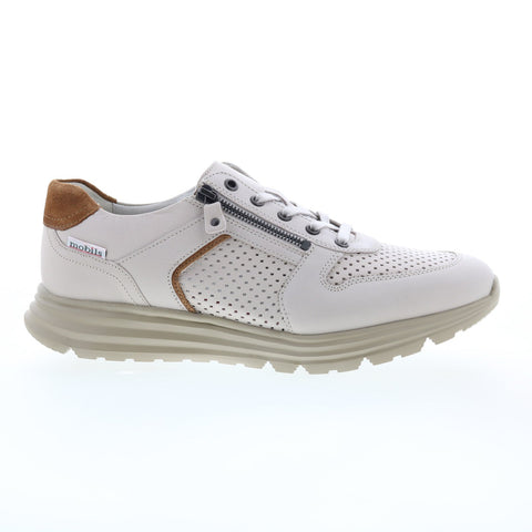 Mobils Ergonomic Brayan Perf Mens Beige Leather Lifestyle Sneakers Shoes