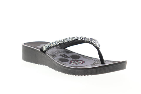Harley-Davidson Anders D84411 Womens Black Sandals Slip On Flip-Flops Shoes
