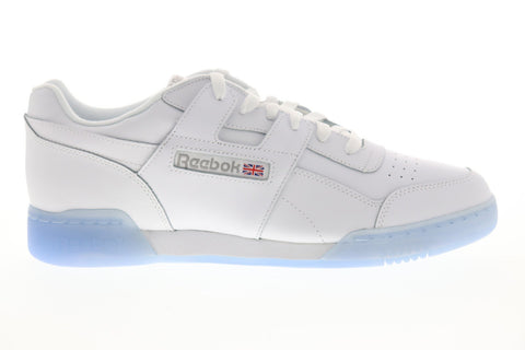 Reebok Workout Plus Mu Mens White Leather Low Top Lace Up Sneakers Shoes