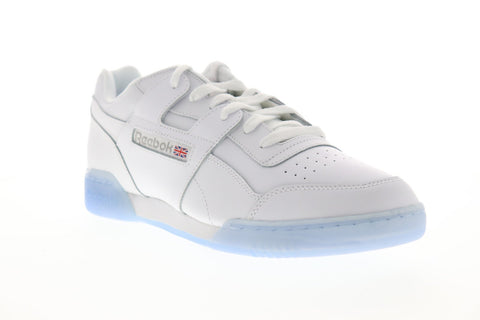 Reebok Workout Plus Mu Mens White Leather Low Top Lace Up Sneakers Shoes