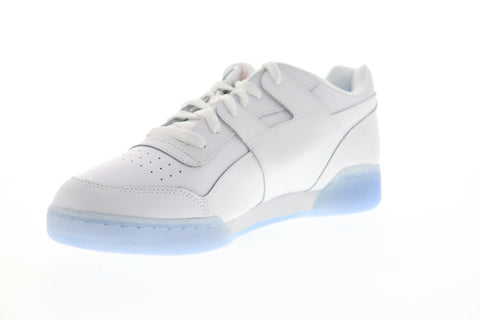 Reebok Workout Plus Mu Mens White Leather Low Top Lace Up Sneakers Shoes