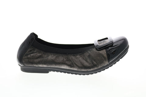 Earth Eclipse Womens Gray Leather Slip On Ballet Flats Shoes