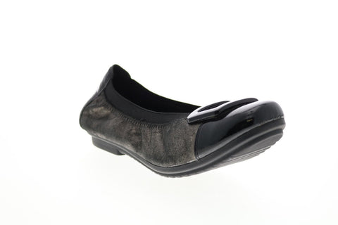 Earth Eclipse Womens Gray Leather Slip On Ballet Flats Shoes
