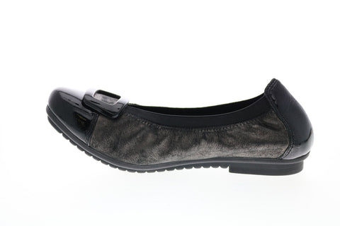 Earth Eclipse Womens Gray Leather Slip On Ballet Flats Shoes