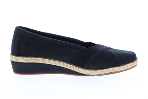 Grasshopper Misty Wedge EF52836B Womens Black Canvas Slip On Loafer Flats Shoes