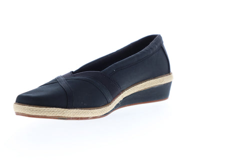 Grasshopper Misty Wedge EF52836B Womens Black Wide 2E Canvas Loafer Flats Shoes