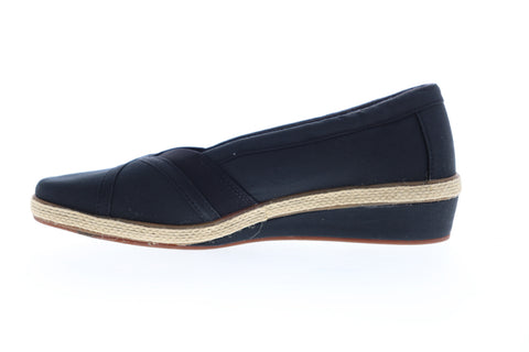 Grasshopper Misty Wedge EF52836B Womens Black Canvas Slip On Loafer Flats Shoes