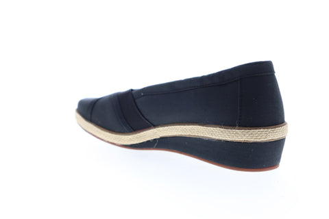 Grasshopper Misty Wedge EF52836B Womens Black Wide 2E Canvas Loafer Flats Shoes
