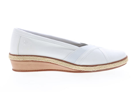 Grasshopper Misty Wedge EF52837B Womens White Canvas Slip On Loafer Flats Shoes