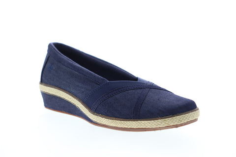 Grasshopper Misty Wedge EF52838B Womens Blue Wide 2E Canvas Loafer Flats Shoes
