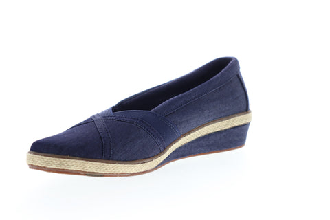 Grasshopper Misty Wedge EF52838B Womens Blue Wide 2E Canvas Loafer Flats Shoes