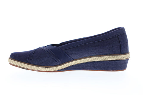 Grasshopper Misty Wedge EF52838B Womens Blue Canvas Slip On Loafer Flats Shoes