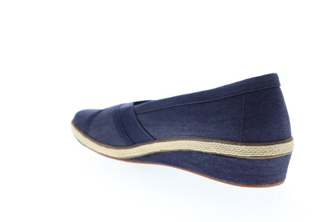 Grasshopper Misty Wedge EF52838B Womens Blue Wide 2E Canvas Loafer Flats Shoes