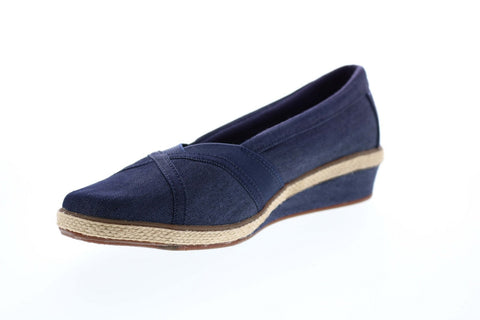 Grasshopper Misty Wedge EF52838B Womens Blue Canvas Ballet Flats Shoes
