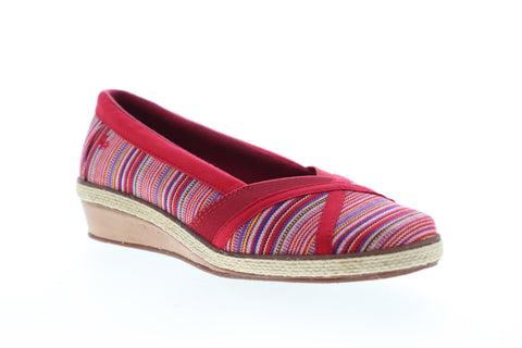 Grasshopper Misty Wedge EF52840B Womens Red Wide 2E Canvas Loafer Flats Shoes