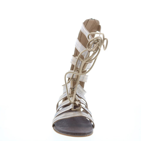 Roan Rhea F300002 Womens Gray Leather Lace Up Gladiator Sandals Shoes