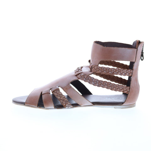 Roan Willa F300003 Womens Brown Leather Zipper Strap Sandals Shoes
