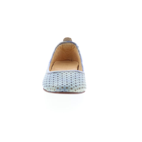 BedStu Watusi F301609 Womens Blue Leather Slip On Ballet Flats Shoes