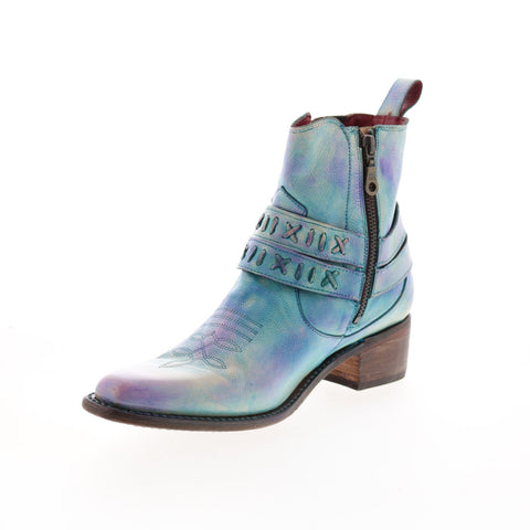 BedStu Camila F302004 Womens Blue Leather Zipper Casual Dress Boots
