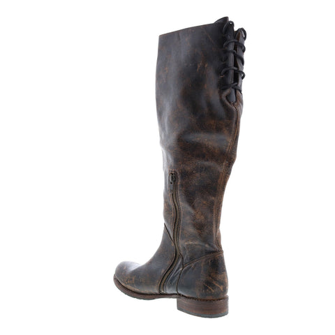 BedStu Manchester F311003 Womens Black Leather Lace Up Knee High Boots