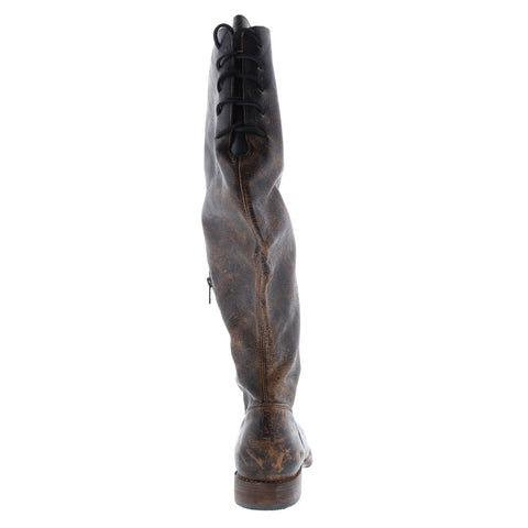 BedStu Manchester F311003 Womens Black Leather Lace Up Knee High Boots