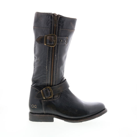 BedStu Gogo F321007 Womens Black Leather Hook & Loop Mid Calf Boots