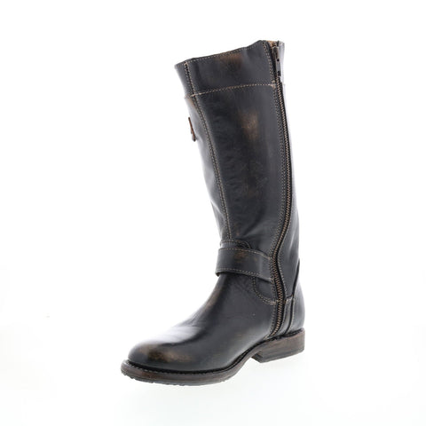BedStu Gogo F321007 Womens Black Leather Hook & Loop Mid Calf Boots
