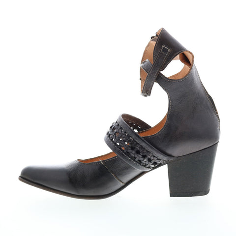 BedStu Baylor F327001 Womens Black Leather Hook & Loop Strap Heels Shoes
