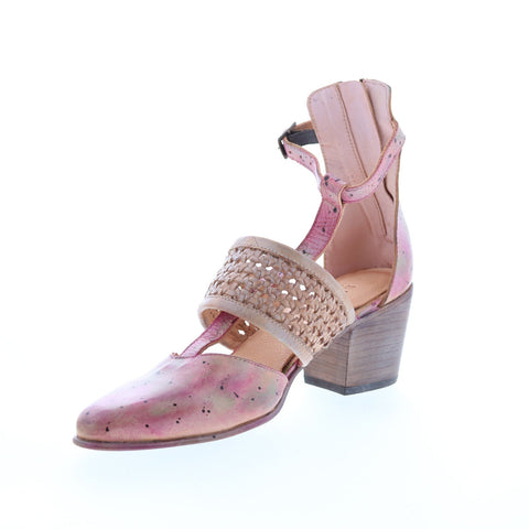 BedStu Bethany F327002 Womens Pink Leather Hook & Loop Strap Heels Shoes