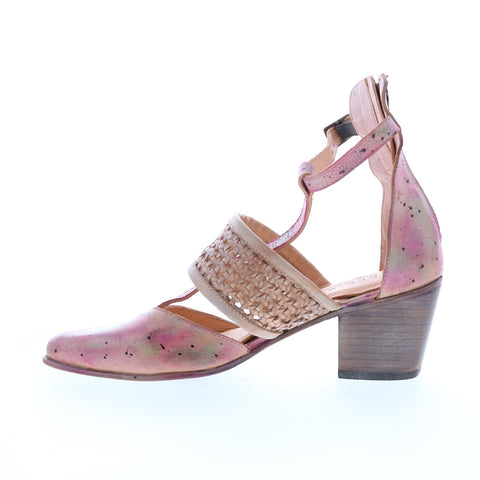 BedStu Bethany F327002 Womens Pink Leather Hook & Loop Strap Heels Shoes