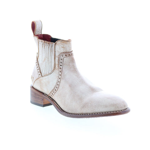 BedStu Ellice F328008 Womens White Leather Slip On Chelsea Boots