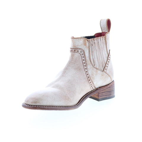 BedStu Ellice F328008 Womens White Leather Slip On Chelsea Boots