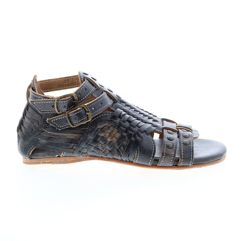 BedStu Claire F373004 Womens Black Leather Hook & Loop Strap Sandals Shoes