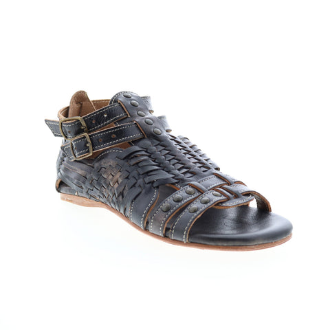 BedStu Claire F373004 Womens Black Leather Hook & Loop Strap Sandals Shoes