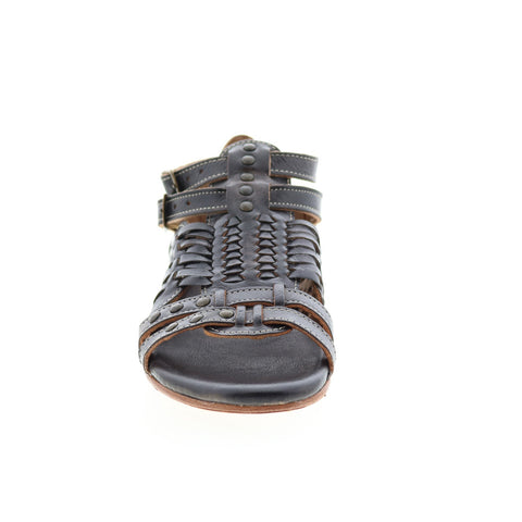 BedStu Claire F373004 Womens Black Leather Hook & Loop Strap Sandals Shoes
