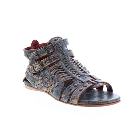 BedStu Claire F373004 Womens Black Leather Hook & Loop Strap Sandals Shoes