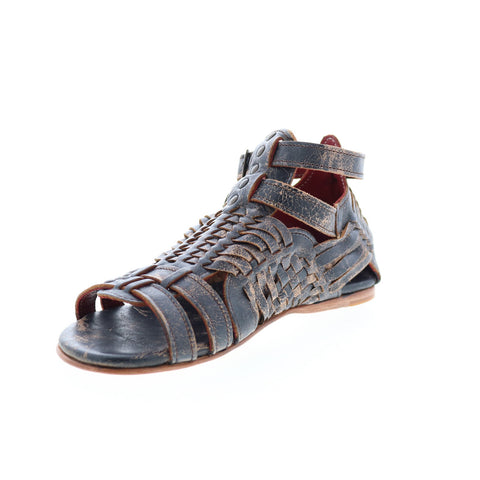 BedStu Claire F373004 Womens Black Leather Hook & Loop Strap Sandals Shoes