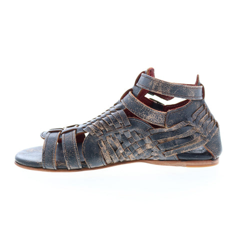 BedStu Claire F373004 Womens Black Leather Hook & Loop Strap Sandals Shoes