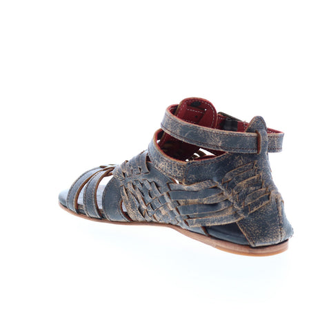 BedStu Claire F373004 Womens Black Leather Hook & Loop Strap Sandals Shoes