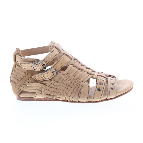 BedStu Claire F373004 Womens Beige Leather Hook & Loop Strap Sandals Shoes