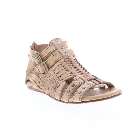 BedStu Claire F373004 Womens Beige Leather Hook & Loop Strap Sandals Shoes