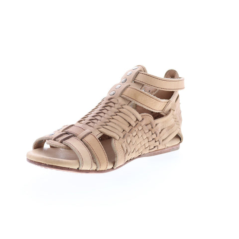 BedStu Claire F373004 Womens Beige Leather Hook & Loop Strap Sandals Shoes